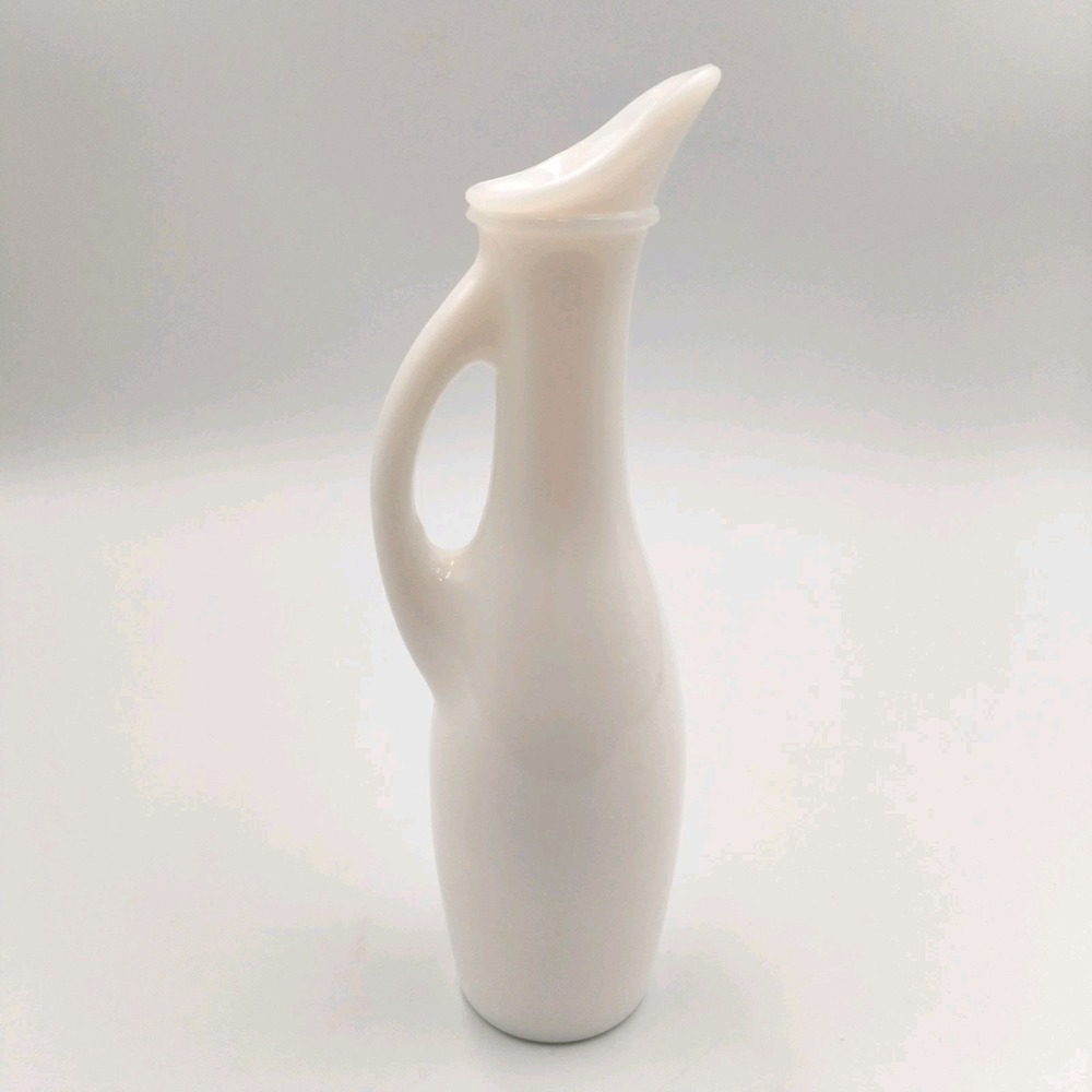 Vintage White Milk Glass Cruet Pitcher Asymmetrical Spout Sleek Mid Century Mode